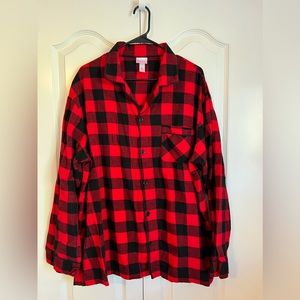Wondershop Men’s XL Sleepwear Top Christmas Red Black Plaid Collared Button Up